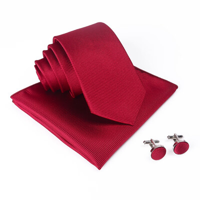 

Solid color thread tie set mens cufflinks square scarf tie three-piece suit suit dress with essential tie