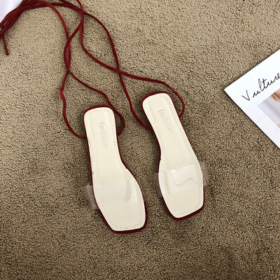 

Ribbon sandals Lady ins Tide Summer Ladies Shoes Everything Transparent Label Flat-soled Shoes Gentle Fairy