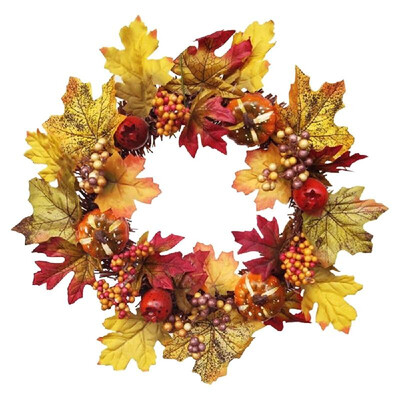 

Artificial Wreath Garland Natural Halloween Pumpkins Shape Artificial Plants Wall Fence Realistic Fake Hanging Wreath Autumn Fall