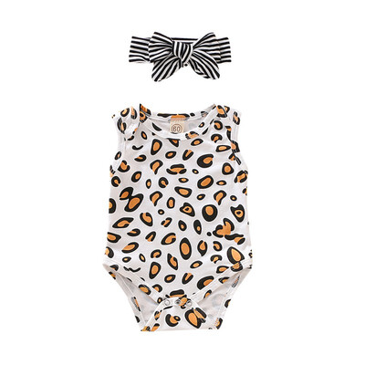 

Infant Bodysuit Jumpsuit Baby Girls Boys Long Sleeve Leopard Rompers Kids Sleeveless Bodysuit With Headband Newest