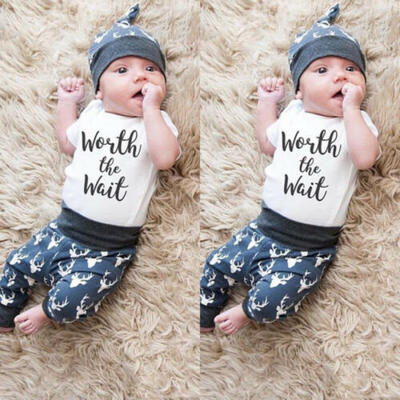 

US Stock Newborn Infant Baby Boy Romper TopsDeer Pants Leggings Outfits Clothes