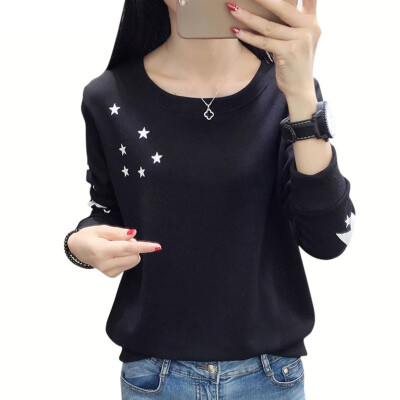 

Autumn Winter New Star Print Round Neck Pullover Long Sleeve Loose Clothes WomenCouples