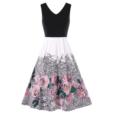 

Allover Flower Graffiti Print Zip Dress