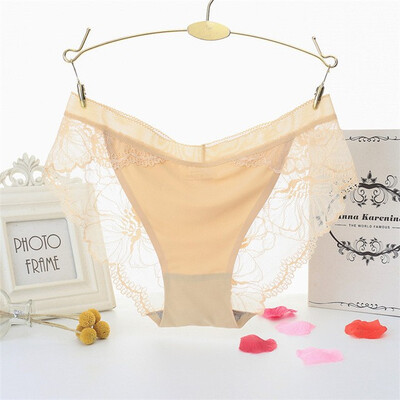 

Seamless womens large size sexy transparent lace nylon crotch underpants