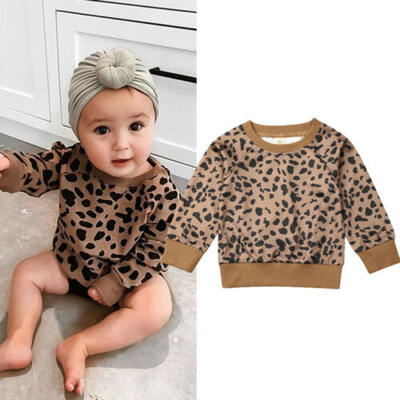 

US Newborn Kid Baby Girl Long Sleeve Leopard Tops Sweater Blouse Pullover Outfit