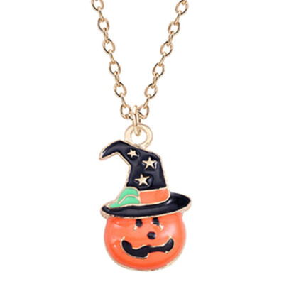 

Women Halloween Pumpkin Hat Necklaces Enamel Pendant Festival Gift Jewelry