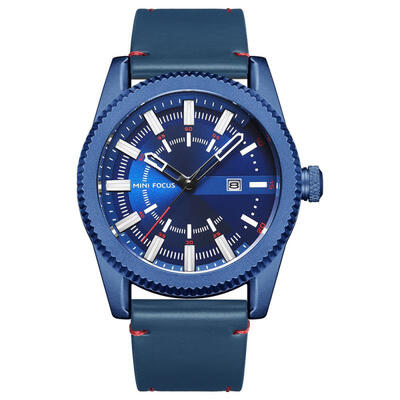 

MINI FOCUS MF0168G Simple Waterproof Luminous Quartz Wristwatch Mens Watch With Leather Strap Calendar Function