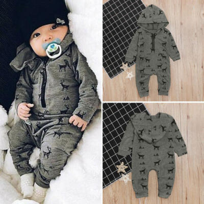 

US Toddler Baby Boys Autumn Clothes Deer Hooded Romper Bodysuit Jumpsuit Outfits