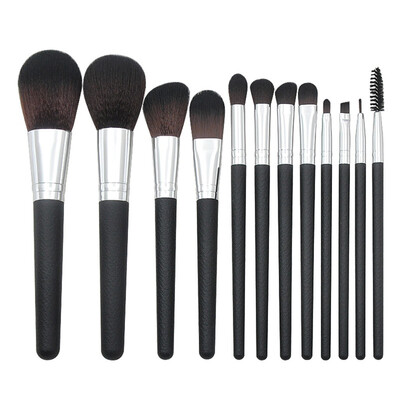 

Gobestart Makeup Tools 12 Pcs Leather Plastic Handle Powder Eye Brush Makeup Brush Set