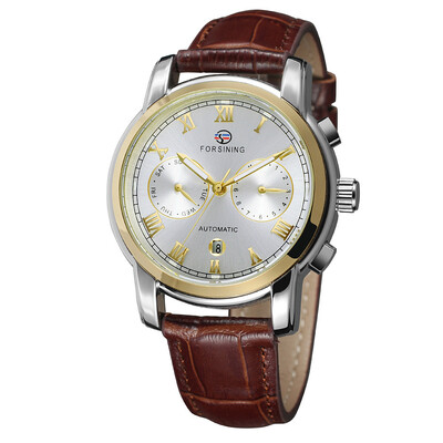

FORSINING genuine leather waterproof week calendar mens automatic mechanical watch belt mens watch