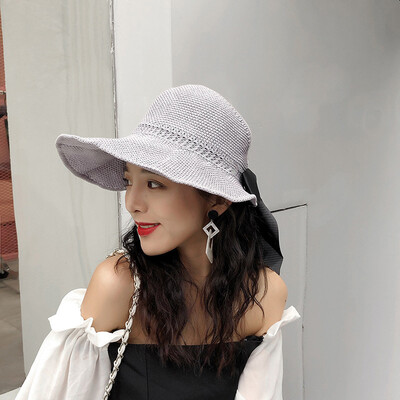 

Summer new ladies sun hat outing can fold sun hat big eaves bow hundred empty top straw hat