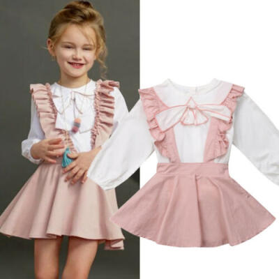 

Adorable Toddler Kids Baby Girl Ruffle Tops Suspender Skirt Dress Outfit Clothes