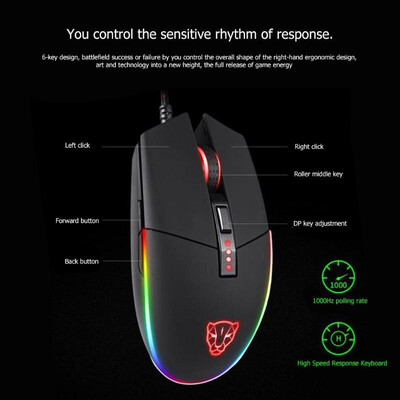 

Motospeed V50 Wired Gaming Mouse DPI Adjustable RGB Backlight Mouse for PC