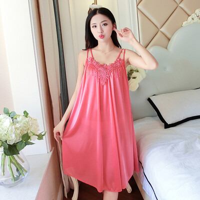

Womens Sleeveless Pajama Solid Nightwear Sling Sexy Thin Sleepwear Loose Dress