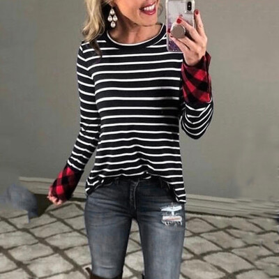 

Tailored Womens Fashionable Long-Sleeved Jacket With Round Collar Stripes Blouses