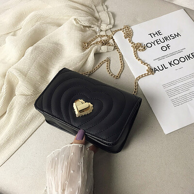 

2019 new simple fashion casual shoulder bag female texture chain crossbody bag wild peach heart embroidery line small square bag