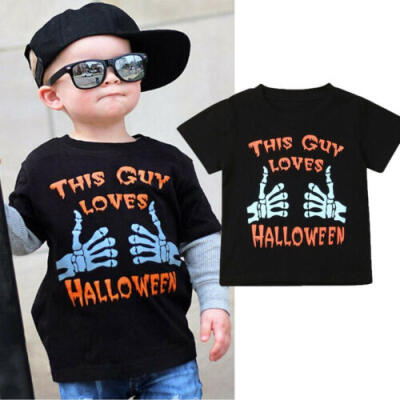 

Halloween Kids Baby Girl Boys Cotton Short Sleeve Skull T-shirt Tee Tops Blouses