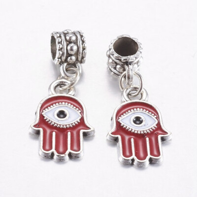 

Tibetan Style Alloy European Dangle Beads Large Hole Pendants with Enamel Hamsa HandHand of FatimaHand of Miriam with Eye