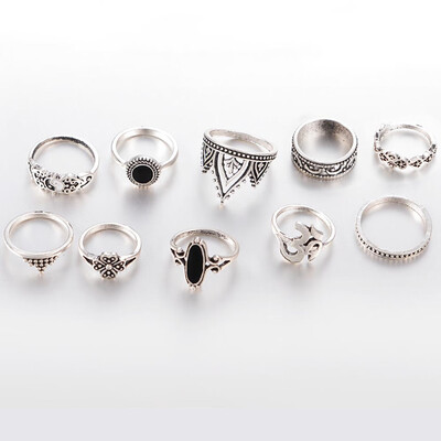

Gemstone Ring Scallop Supplies Word Joint Turtle Crown Wings Necessaries Casual 10PCS Ring Set
