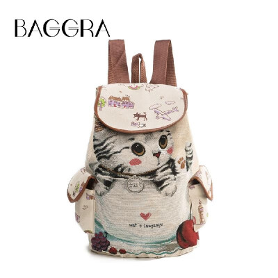 

Women Canvas Backpack Cartoon Cat Pattern School Bag Pockets Casual Vintage Bag Travel Ruchsack