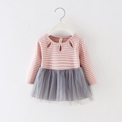 

Autumn Girl Dresses 18M-4Y Casual Striped Pattern Long Sleeve Kids Toddler Baby Girls Patchwork Mesh Dress Kids Princess Dresses