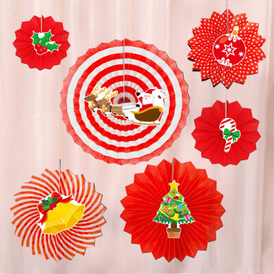 

〖Follure〗6 Pcs DIY Christmas Party Hanging Paper Fans Decorations Xmas Santa Party Hangin