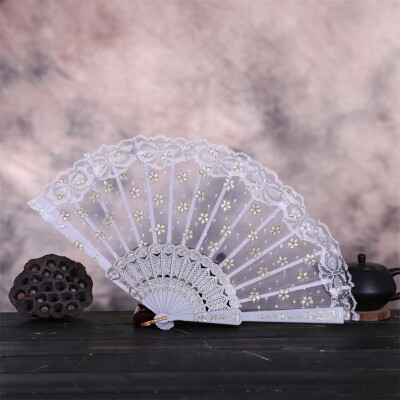 

Siaonvr Best Chinese Style Dance Wedding Party Lace Silk Folding Hand Held Flower Fan