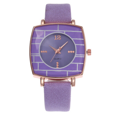 

High Quality Women Watch Striped Square Dial Fashion Ladies Quartz Wristwatch Digital Clock Simple Leather Strap Montre Femme