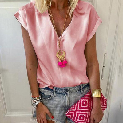 

Nomeni Womens V-Neck Short Sleeve Loose T-shirt Blouse