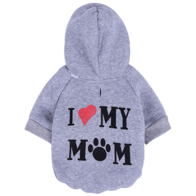 

I LOVE MOM Print Pet Coat Dog Jacket Autumn Winter Clothes Puppy Cat Sweater Clothing Coat Apparel with Cap