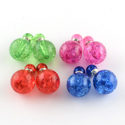 

Transparent Crackle Acrylic Double Sided Round Ball Stud Earrings with Platinum Iron Pins Mixed Color 816mm Pin 07mm
