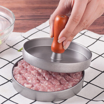 

Round Shape Aluminum Alloy Non-Stick Hamburger Press Maker with Wood Handle