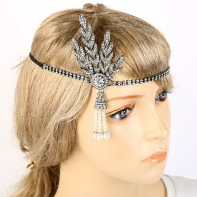 

New Great Gatsby Headband Hat 1920s Hair Cap Silver Ivory Daisy Vintage Flapper