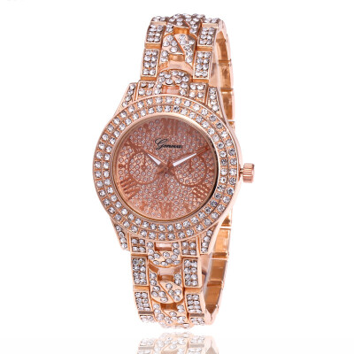 

Explosion models Geneva steel belt diamonds starry three-eyed Roman rhinestones mens quartz watch