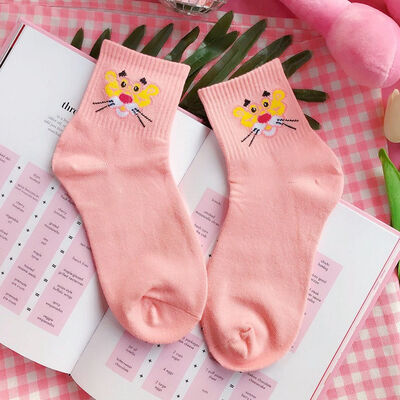 

Women Animals Embroidery Cartoon Tube Socks Cute Pink Panther Cotton Socks Ladies Colorful Funny Socks