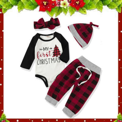 

My 1st Christmas Clothes Set Infant Baby Romper TopPants 4PCS Xmas Outfits NEW