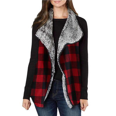 

Toponeto Two-Side Women Winter Plaid Printed Sleeveless Warm Vest Jacket Coat Outwear