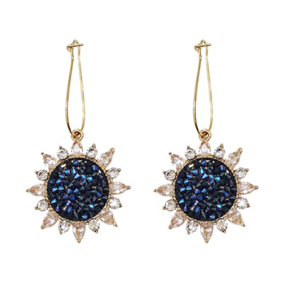 

Luxury Party Women Sunflower Pendant Cubic Zirconia Inlaid Leverback Earrings