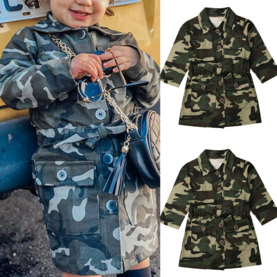 

Toddlers Girl Long Sleeve Trench Casual Camouflage Jacket Knee Coat Outwear