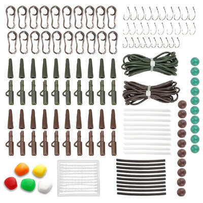 

143PCS Carp Fishing Tackle Box Clips Hooks Swivels Baiting Needles Terminal Rigs