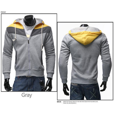 

Fashion Contrast Color Zipper Mens Hooded Sweatshirt Casual Slim Fit Hoodie With Pockets For Men