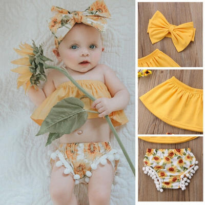 

Fashion Baby Clothing Summer Toddler Girls Outfit Off Shoulder TopsShort PantsHeadband