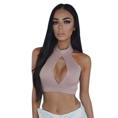 

Women Summer Sexy Turtleneck Sweet Sleeveless Slim Tank Top Solid Color Hollow Knit Short Vest