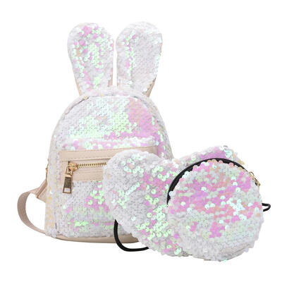 

3pcsset Women Rabbit Ear Sequin Backpacks School Girl Travel Shoulder Bags
