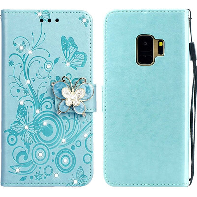 

MOONCASE Samsung Galaxy S9 Butterfly Rhinestone Embossed Leather Case - Green