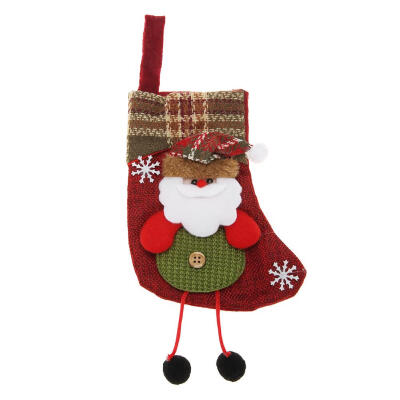 

Cute Christmas Socks Gift Candy Bags Plaid Stockings Tree Hanging Ornament