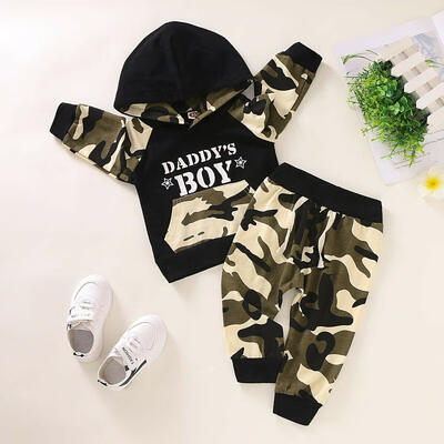 

New Cute Baby Boy 2Pcs Camouflage Outfits Sets Toddler Kids Cotton Hooded Tops Pants Suits 1-4 Years
