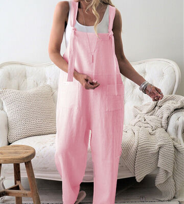 

Womens Casual Loose Linen Cotton Jumpsuit Dungarees Playsuit Trousers Overalls