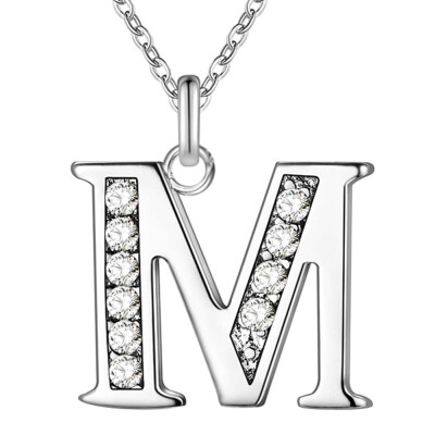

Simple Shiny Zircon 26 English Letters Pendant Women Men Thin Necklaces Jewelry