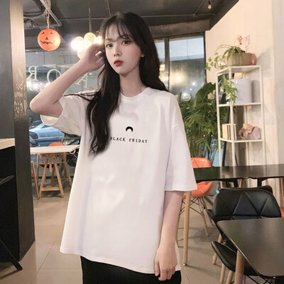

Summer Womens New Style Fashion Design Casual Elegant Round Neck Letter Print Short Sleeve Loose Pullover Simple T-Shirt